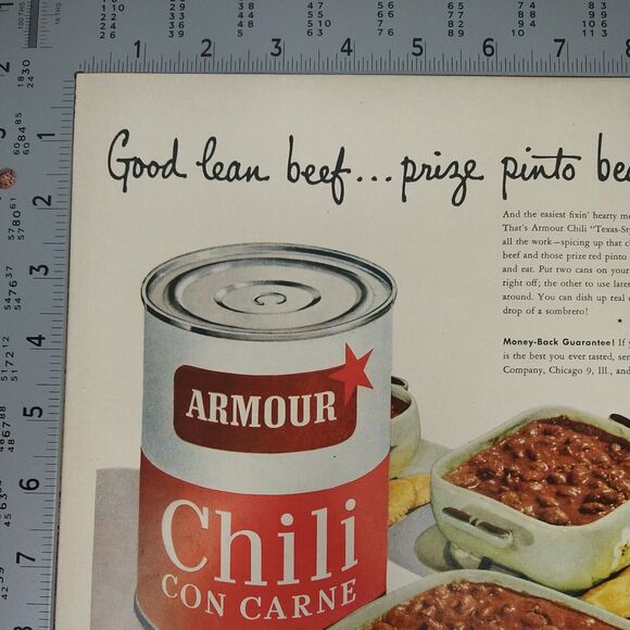 Vtg 1950 - Armour Chili Con Carne Pantry Shelf Meats - Original Retro PRINT AD - Picture 5 of 9